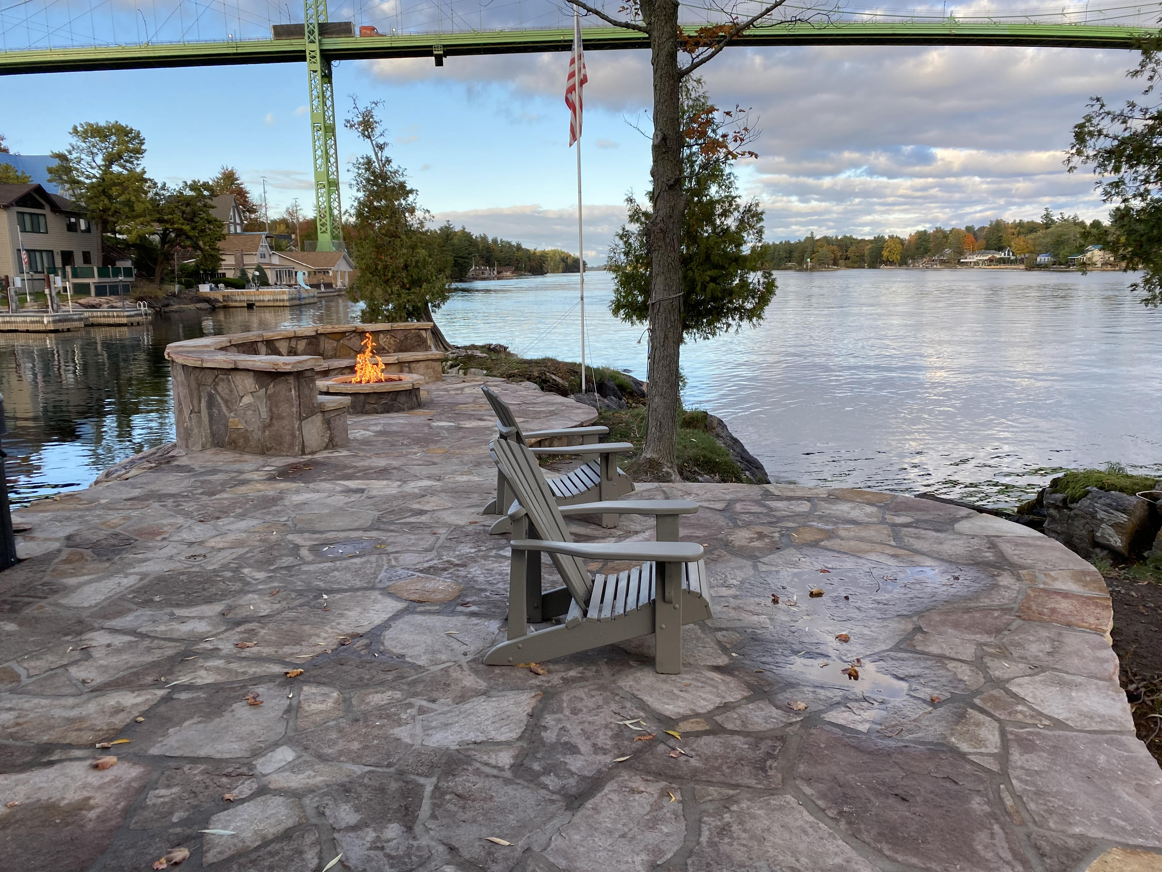 Waterfront Flagstone Patio & Gas Fire Pit with Sitting Bench